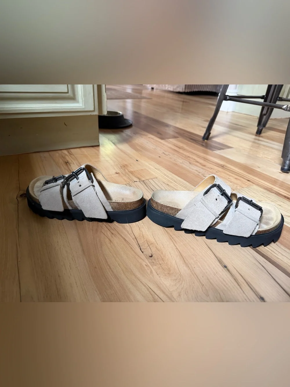 Mikuta Beige Double Buckle Suede Slide Sandals 37 - Picture 6 of 10